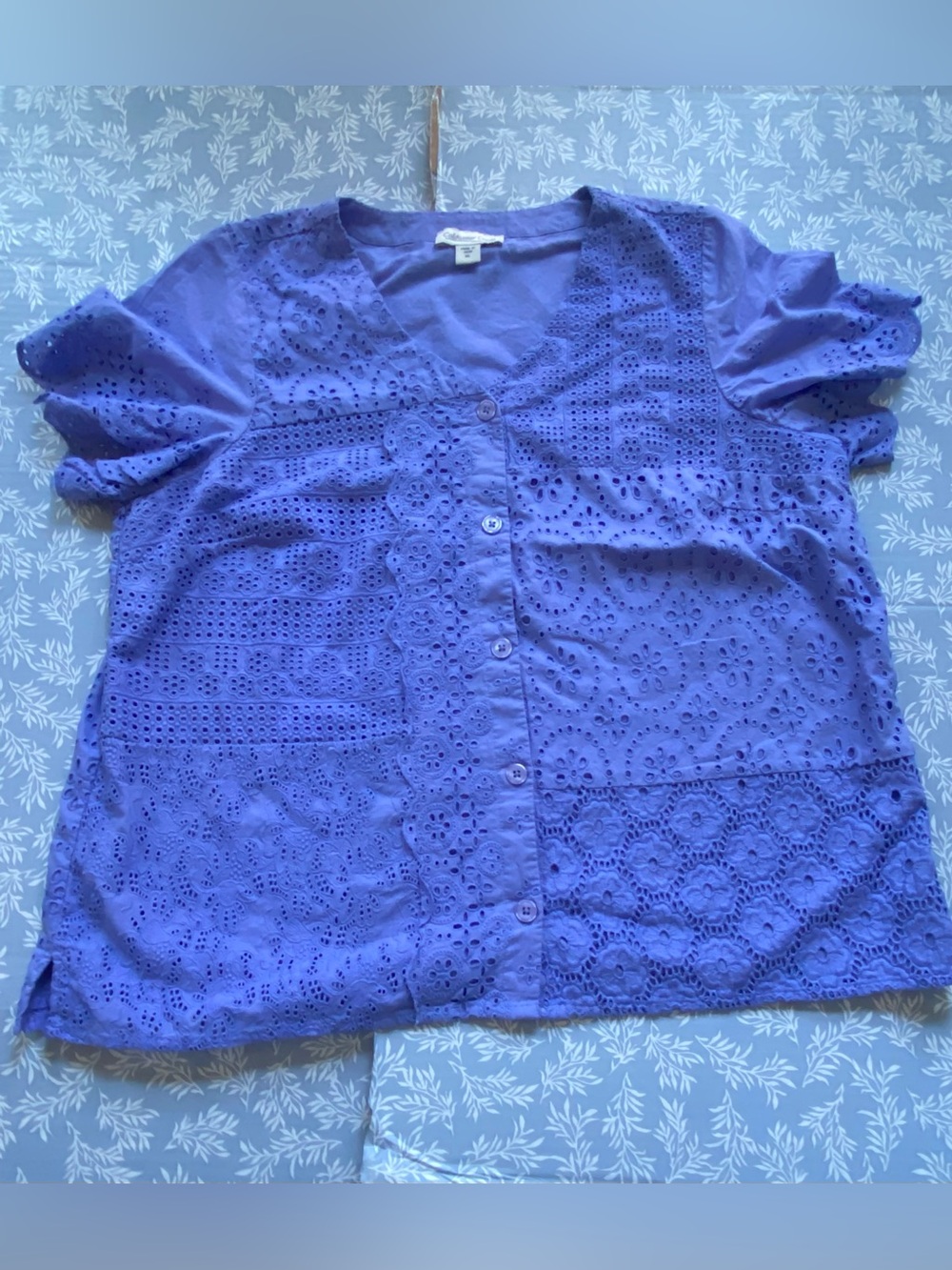 Coldwater Creek Lavender Eyelet Button-Front Blouse